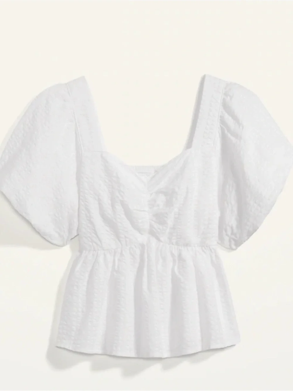Old Navy White Peplum Blouse Puff Sleeve Size Large Cottagecore